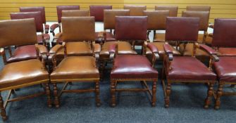 A SET OF FIFTEEN CONFERENCE / DRAWING ROOM ELBOW CHAIRS in buttoned leatherette upholstery and