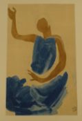 RODIN print - a female in a blue dress purchased from the Rodin museum, Paris, 1987 with original