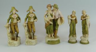 A GROUP OF ROYAL DUX FIGURES comprising a pair of gentmen (one repaired), a pair of Classical