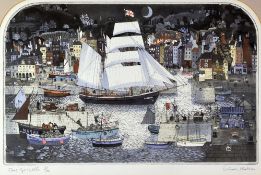 GRAHAM CLARKE limited edition (78/300) print - a French port scene with sailing boats and other