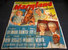 MARYLAND original cinema poster from 1940, poster is numbered, folded and in four sections, wear