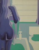 GOMER LEWIS oil on canvas - semi-abstract with title verso 'Nude in Bathroom with Tap', signed, 76 x