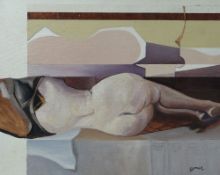 GOMER LEWIS oil on canvas - reclining female nude, signed, entitled verso 'Nude Reclining', 61 x