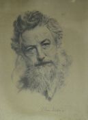 COSMO ROWE print - William Morris holding his clenched hand to side of face, entitled, 31 x 23cms
