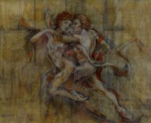 JOY KIRTON-SMITH oil on paper - two figures embracing entitled verso 'Zephyr & Chloris', signed Joy,
