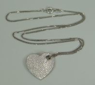 AN 18CT WHITE GOLD NECKLACE & DIAMOND CLUSTER HEART-PENDANT, marked 750 with maker GS, 6.2gms