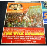 FIRE OVER ENGLAND original cinema poster from 1937 featuring Laurence Olivier, poster is folded