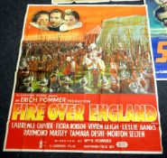 FIRE OVER ENGLAND original cinema poster from 1937 featuring Laurence Olivier, poster is folded
