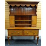 AN EARLY TWENTIETH CENTURY KITCHEN DRESSER with marquetry mahogany, the base of two drawers above