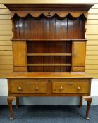 AN EARLY TWENTIETH CENTURY KITCHEN DRESSER with marquetry mahogany, the base of two drawers above