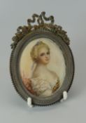 NINA FAGNANI painting on probably ivory - oval portrait miniature of a lady with low-cut dress and