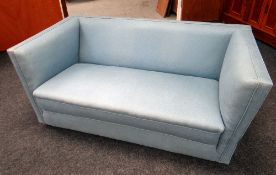 A 1937 'OLYMPIA' DROP-END SETTEE BY HEALS & SON LTD in original light blue patterned fabric (U2317)
