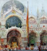 FRED TAYLOR watercolour - procession of clergy and others from the Basilica, San Marco, Venice,