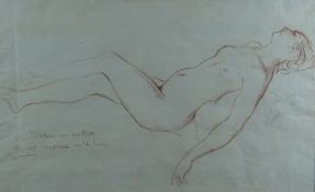 FRENCH SCHOOL 1860 pencil sketch - reclining female nude, 'Madamoiselle Victoire' with