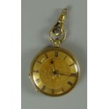 AN 18K BRIGHT-CUT FOB WATCH inscribed Mathey Geneve to the Roman numeral chapter dial, 16.3gms