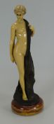 A COMPOSITION TABLE SCULPTURE OF A NUDE after Ferdinand Preiss, on a circular marble base, 22cms