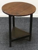 NINETEENTH CENTURY OAK CRICKET TABLE having a platform base and circular top, 60cms diam