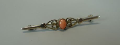 A SILVER & CORAL BAR BROOCH (consignment from BBC Bargain Hunt)