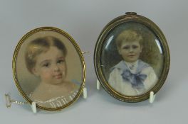 ATTRIBUTED TO NINA FAGNANI watercolour on paper - oval miniature of a young boy in a sailor's blouse