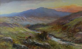 GEORGE H JENKINS watercolour - Scottish Highlands landscape with cattle, signed, 22.5 x 36cms