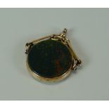 A 9ct GOLD BLOODSTONE FOB PENDANT (consignment from BBC Bargain Hunt)