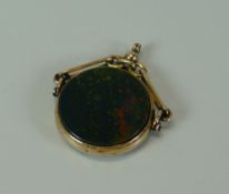 A 9ct GOLD BLOODSTONE FOB PENDANT (consignment from BBC Bargain Hunt)