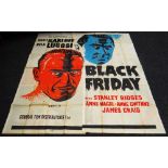 BLACK FRIDAY original cinema poster from 1940 starring Boris Karloff & Bela Lugosi, poster is folded