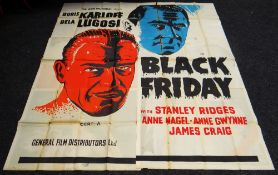 BLACK FRIDAY original cinema poster from 1940 starring Boris Karloff & Bela Lugosi, poster is folded