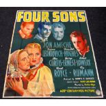 FOUR SONS original cinema poster from 1940, poster is numbered, folded and in six sections, wear