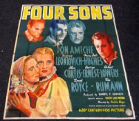 FOUR SONS original cinema poster from 1940, poster is numbered, folded and in six sections, wear