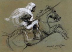 RAOUL MILLAIS charcoal drawing - an Arab horseman with Tryon Gallery, Dover Street, London verso, 17