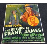 THE RETURN OF FRANK JAMES original cinema poster from 1940 featuring Henry Fonda & John Carradine,