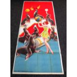 THE CIRCUS an early 1940's advertising poster, poster is folded and in two sections, wear around