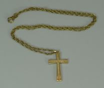A MODERN 9CT YELLOW GOLD CRUCIFIX & NECKLACE, 8.7gms