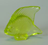 A MODERN LALIQUE GLASS FISH MASCOT with green transparent colour, 5cms high (consignment from BBC B