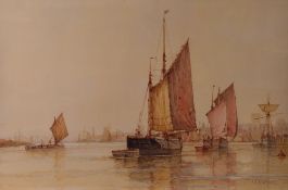 FREDERICK JAMES ALDRIDGE (1850-1933) watercolour - Dutch river scene, signed, 35 x 53cms