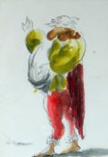 S GRAHAM watercolour - costume design for Shakespearean production - probably for Faklstaff, signed,