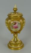 A ROYAL WORCESTER RAISED POT-POURRI of lobed form with elaborate column to the circular foot,