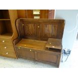 Linenfold wingback box seat oak settle