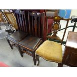 Marquetry rosewood bedroom chair and a pair of dining chairs