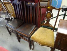 Marquetry rosewood bedroom chair and a pair of dining chairs