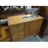 Vintage Jones sewing machine table and drawer contents