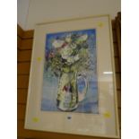 Framed watercolour - still life flowers in a jug by JOAN THEWSEY