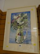 Framed watercolour - still life flowers in a jug by JOAN THEWSEY