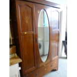 Edwardian inlaid mahogany wardrobe with centre mirror