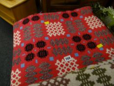 Red ground geometric patterned Welsh blanket