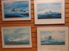 Four framed ROBERT TAYLOR navel prints HMS Belfast, HMS Kelly, The Arch Royal etc