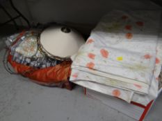 Box of household curtains and lampshades