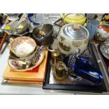 Parcel of mixed items including biscuit barrel, Persian style metallic pepper grinders etc