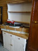 Compact painted pine kitchen dresser